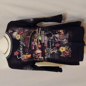 Christopher & Banks Black Graphic Three-quarter Sleeves Top